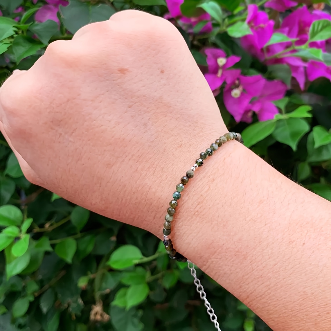 Natural Green Agate Minimalist Bead Bracelet, Wealth Protection